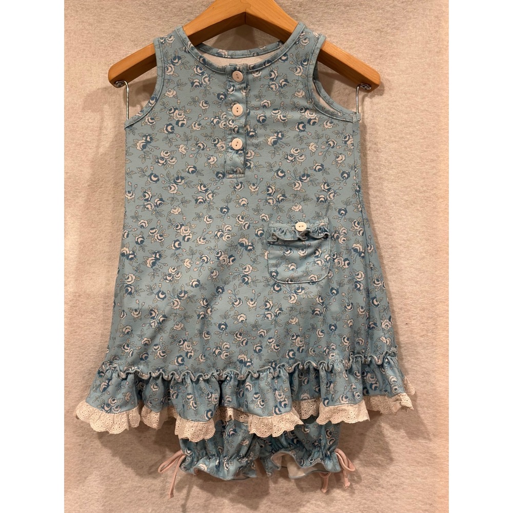 SweetHoney Girls Blue Floral Ruffle Pajama Set with Bloomers‎ 3T Sleeveless Lace